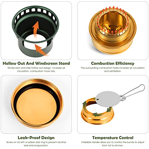 HUANSHA 2 In 1 Mini Alcohol Stove For Camping, Portable Alcohol Burner With Stainless Steel Cross Stand, Storage Bag, Lightweight Tiny Brass Stove For Backpacking Emergency Outdoor Coffee by HUANSHA - Image 5