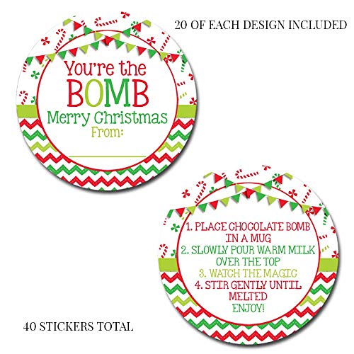 You're The Bomb Merry Christmas Themed Hot Cocoa Bomb Sticker Labels, Total Of 40 2" Circle Stickers (20 Sets Of 2) By Amandacreation #TOP3