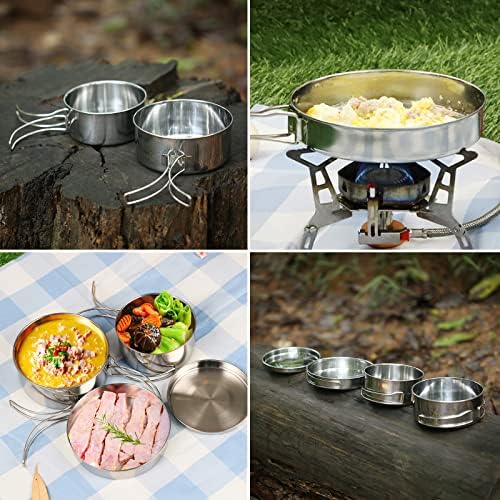 Lixada Camping Cookware Set,4 PCS Stainless Steel Camping Pot Set Compact Camping Pans for Backpacking Camping Hiking