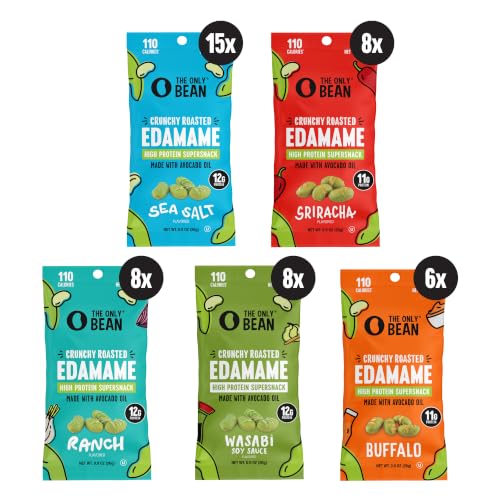 Image of The Only Bean High Protein Snacks, Healthy Office Snack, Healthy Snacks for Adults and Kids for Lunch, Vegan, Low Carb & Gluten Free - Edamame Beans Snack, Variety Pack - 0.9oz (Pack of 45)