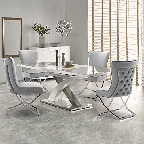 Loulens Elegance Velvet Dining Chairs Set Of 6, Luxury Comfortable Dining Room Chair, Accent Upholstered Chairs With Stainless Steel Legs For Dining Living Room, Grey #TOP6
