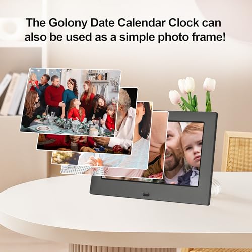 Golony 7-Inch Large Dementia Alarm Clock.Displays Month,Day And Time.Large-Digit Alarm Clock.12 Alarm Groups.Auto-Dimming.Suitable For Elderly Users.Black. - 7