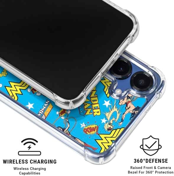 Skinit Clear Phone Case Compatible with Galaxy S25 - Officially Licensed DC Comics Wonder Woman Action Pose Pattern Design