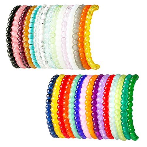 30 PCS 6mm Crystal Round Beaded Bracelet Set Healing Glass Stretch Bracelets for Women Men Round Beads Elastic Bracelets