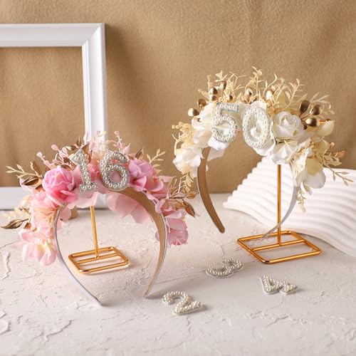 30th-Birthday-Headband-Handmade-Pink-30th-Birthday-Crown-Happy-30th-Birthday-Accessory-with-Flowers-and-Pearls-for-Women