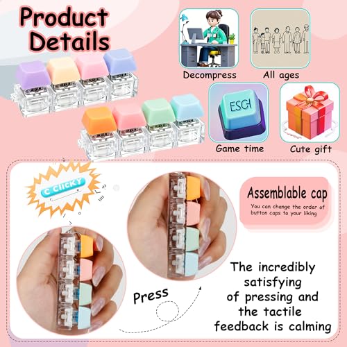 Image of 2 PCS Keyboard Fidget Toy, Keyboard Fidget Keychain 4-in-1 Keyboard Decompression Button Finger Clicker Toys, Button Stress Relief Fidget Gifts to Relief Stress (Purple Blue Pink Orange)