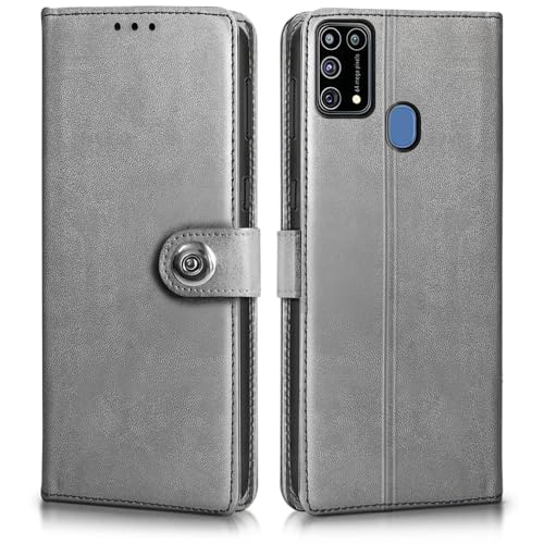 Image of WOW IMAGINE Shock Proof Flip Cover Back Case for Samsung Galaxy M31 | F41 | M31 Prime (Magnetic Button Flip Case | Wallet Pockets & Stand | Leather Finish | Stone Grey)