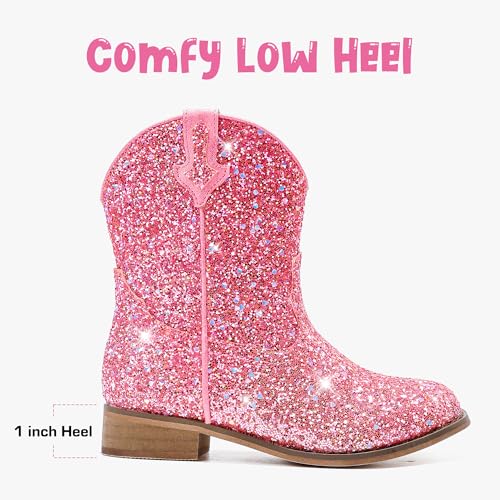 Motasha Toddler Girls Cowgirl Boots Pink Cowboy Boot for Kids Cowgirl Boot Size 6 Horse Riding Shoes Birthday Party Wedding Concert Christmas Halloween(M7111 Sequin Pink 6) by Motasha - Used condition - Image 5