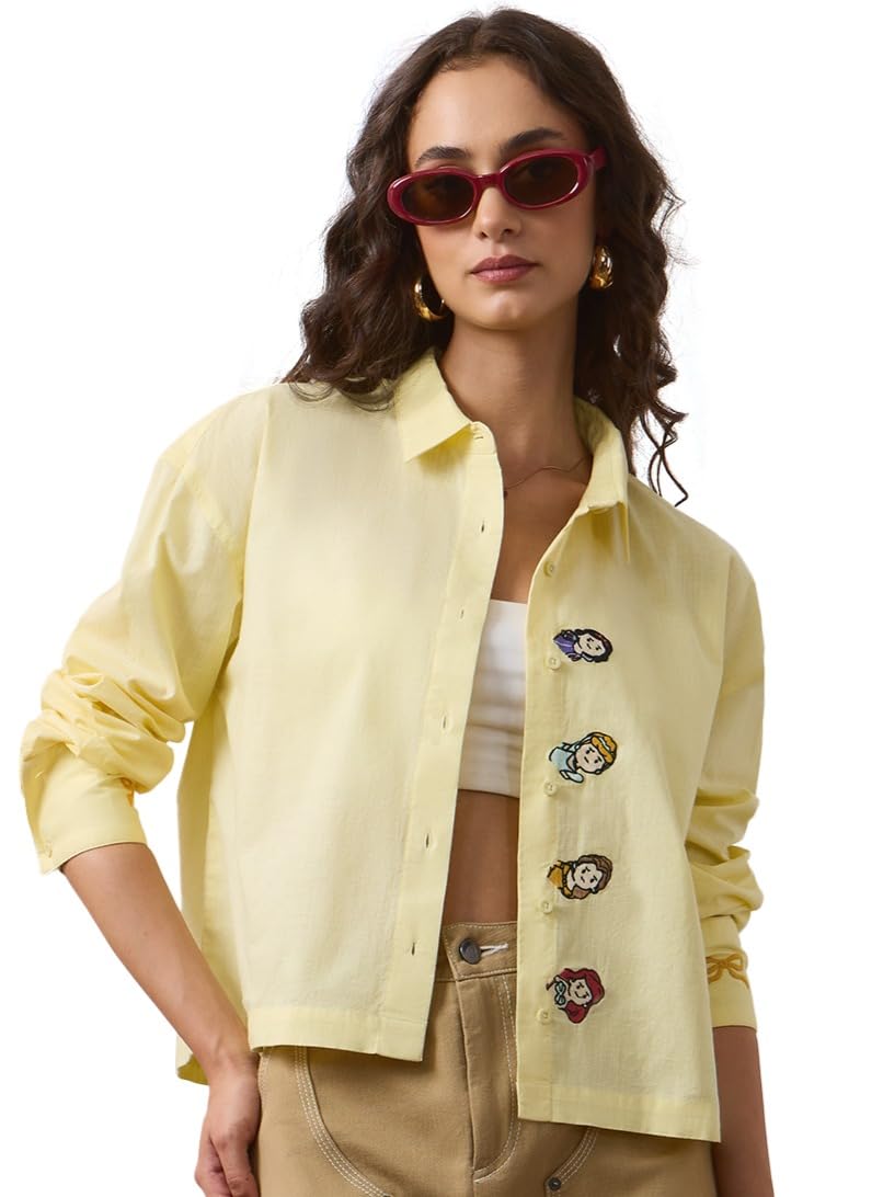 the souled store Disney: The Princess Story Women and Girls Full Sleeves Spread Collar Yellow Embroidered Cotton Oversized Fit Breathable Construction Lightweight Everyday Casual Shirt-picture-42