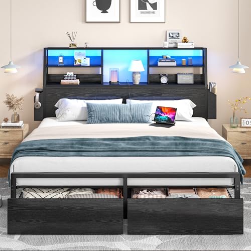 Homkdom Queen Frame with 3-Tier Shelving