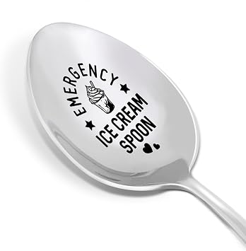 Ice Cream Lovers Spoon Gift for Women Men, Birthday Christmas Gift for Kids Mom Dad Grandma Grandpa, Emergency Ice Cream Spoon, Engraved Ice Cream Spoons Stainless Steel