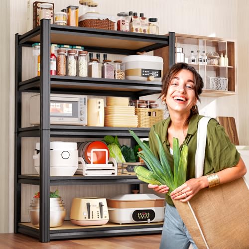 Image of 4 Pack Heavy Duty Garage Shelving - 1900 LBS Capacity 5-Tier Metal Storage Shelves, 71 inchH x 28 inchW x 12 inchD Adjustable Steel Utility Rack, Compact Storage Shelf for Pantry, Closet, Basement, Shed - Black