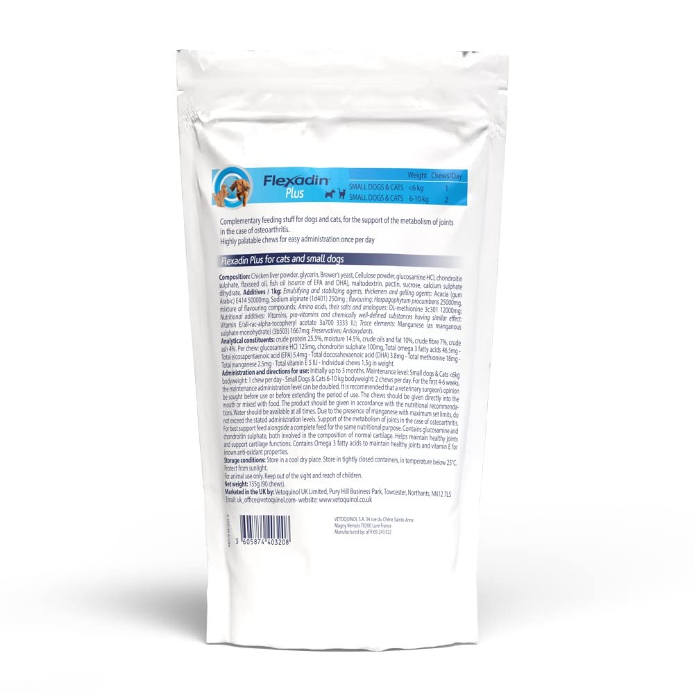 Vetoquinol Flexadin Plus integratore Alimentare per Gatti/Cani di Meno di 10 kg