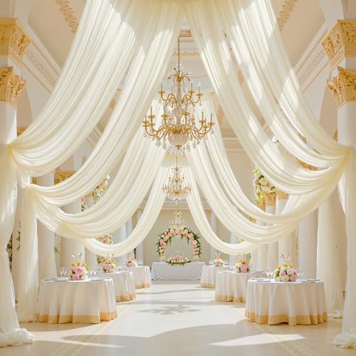 Ivory Wedding Ceiling Drapes 6 Panels 5ft x 20ft Sheer...