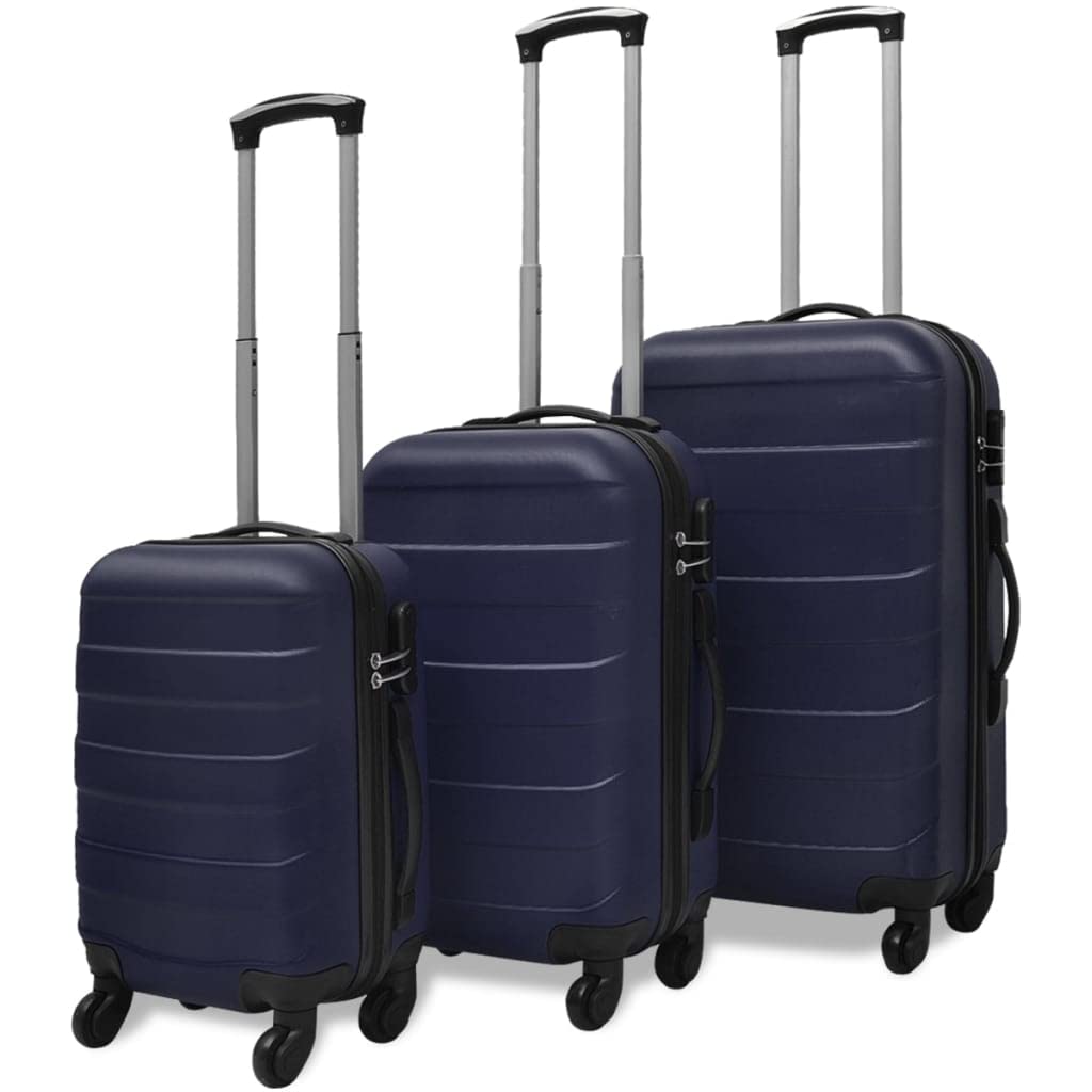 Set di 3 valigie rigide da viaggio con ruote, in ABS, 45,5/55/66 cm, leggera, con manico telescopico, colore: nero, Blu, L, Vintage
