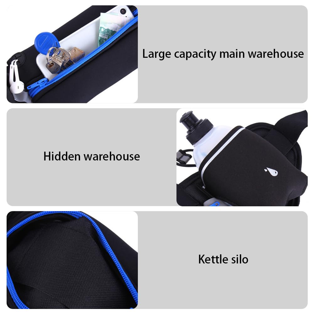 Riñonera para correr, impermeable, con 2 soportes para botella de agua, correa ajustable y diseño de agujero para auriculares para senderismo, correr, caminar, trotar, acampar, Green
