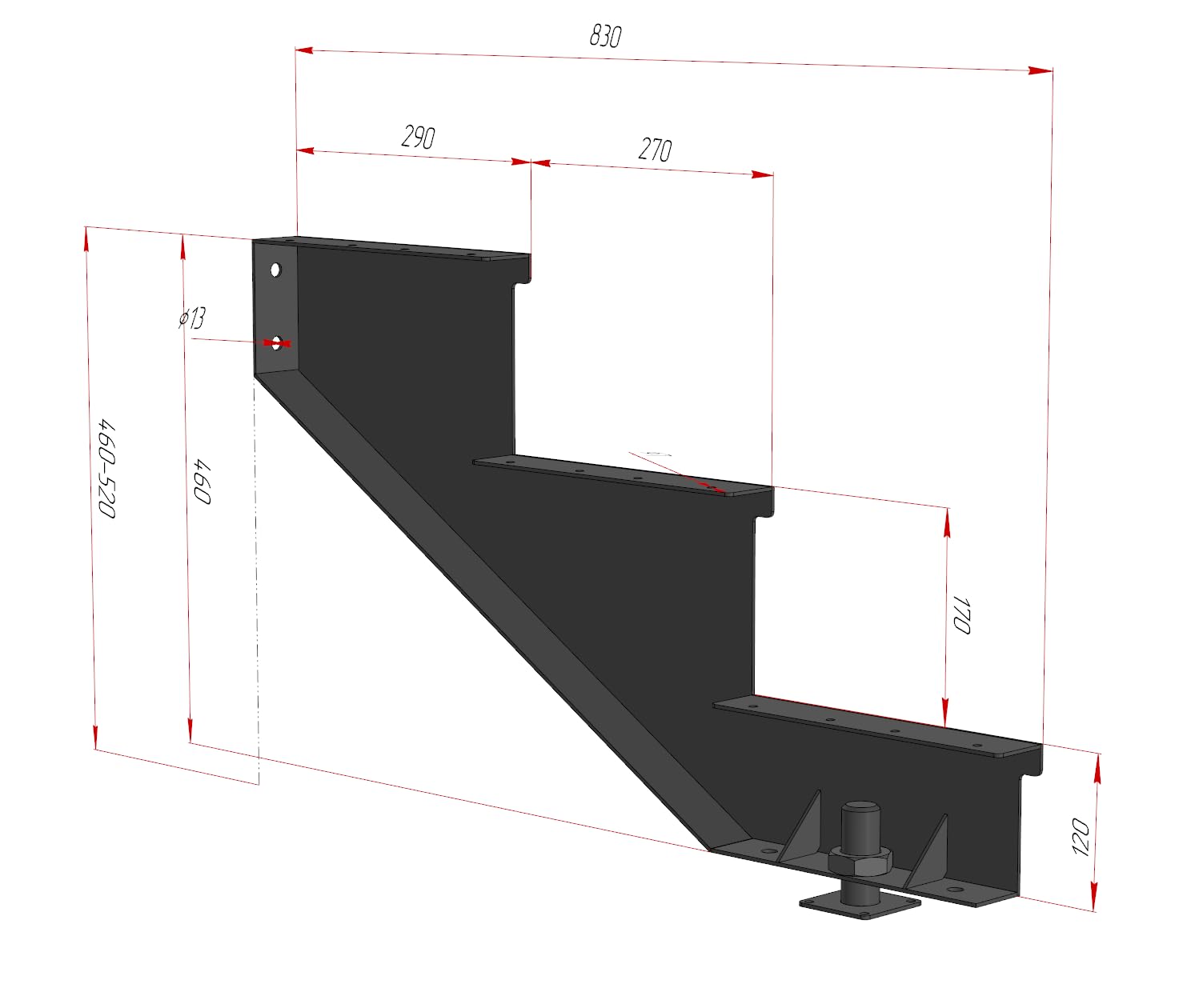 Escalera de 3 peldaños Porty. Estructura metálica para Montaje de Escalera Exterior de Cualquier tamaño para casa o terraza.