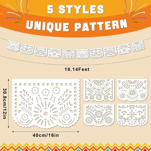 Image of 6 Pack White Papel Picado Banner Mexican Party Banner Wedding Fiesta Party Dia De Los Muertos Cinco De Mayo Mexico Decoration,Papel Picado Mexicano para Decor