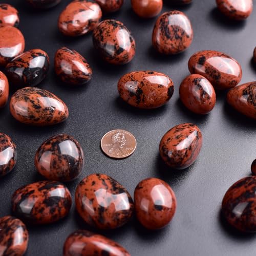Image of Polished Stone Set Mahogany Obsidian Crystals, 0.8 inch Handpicked Tumbled Gemstones Rocks, Pebbles for Reiki, Chakra, Healing, Home Decor