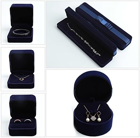 TREESTAR Elegant Bowknot Rings Storage Box Double Wedding Ring Box Jewellery Display Gift Organizer Box Dark (Blue 3x2.5x2.1 In)
