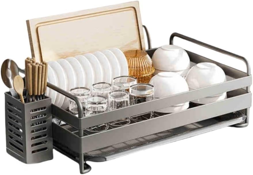 Organizer Rack, Dish Drying Rack, Stainless Steel Dish Rack, Versatile Storage Sink Dish Drainer, Utensil Holder for Kitchen, Dining Room, Small Space(Silver)