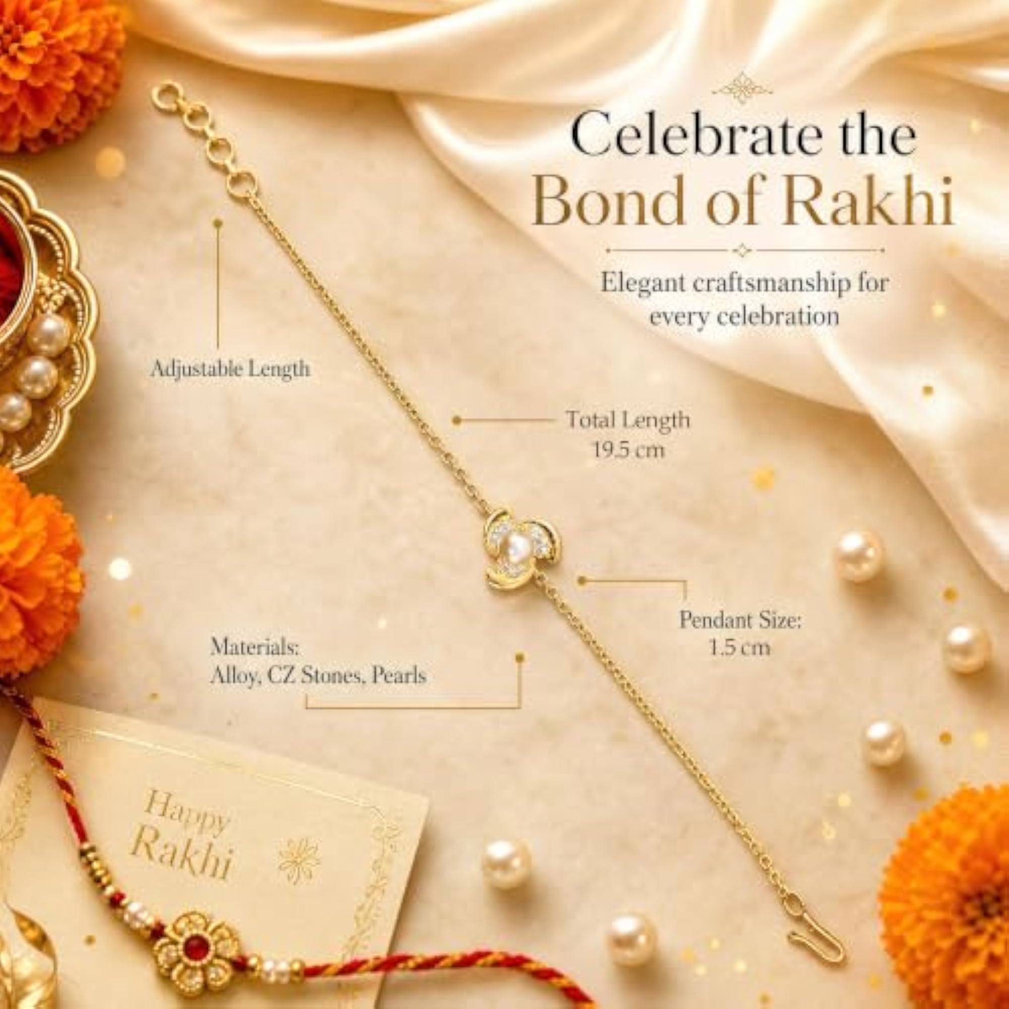 Floral Rakhi Bracelet for Men & Boys, Gold Plated
