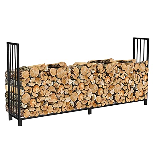 Estante de leña pequeño resistente para exteriores, para chimenea/camping, interior, soporte apilador, estante de metal y madera con construcción resistente
