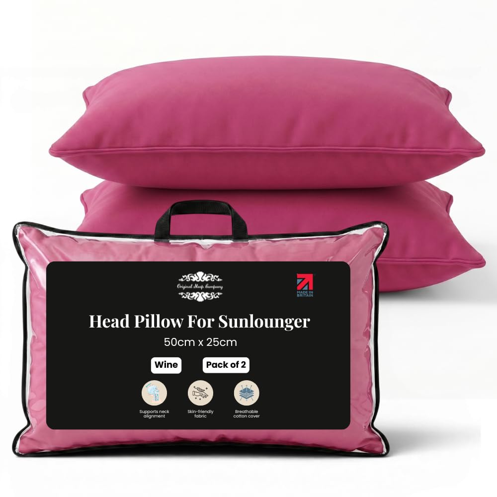 Original Sleep Company Sun Lounger Pillow – Adjustable Garden Chair Headrest for Sunbed, Recliner & Deck Chair, Outdoor Cushion, 50cm x 25cm Cream, Pack of 1 (Wine, Pack of 2) — image 1
