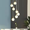 Modern Wooden Chandelier with 7 Lights Kitchen Island Glass Nordic Pendant Light Adjustable Minimalist Spiral Pendant Light for Dining Room Staircase Ceiling Light