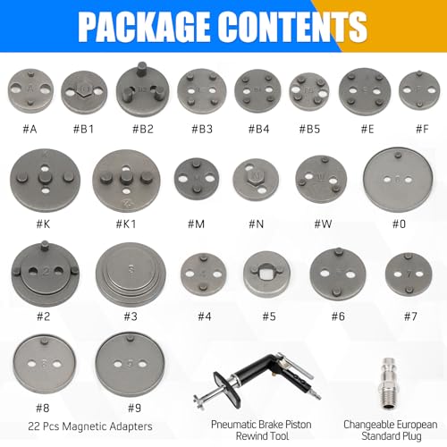 Dexepe Pneumatic Brake Calipe Piston Wind Back Tool Set,Rewind Spreader Tool Set with Compression Spreading Tool and 22PCS Drive Key Disc Adapters