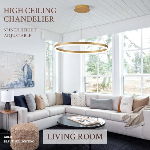 Sparklelf Modern LED Pendant Lighting Ring Chandelier Gold Dimmable LED Chandelier for Dining Room 36W Adjustable Pendant Light Fixture for Living Room Bedroom Home Office Foyer, 3000-6500K D24in by Sparklelf - Used condition - Image 9