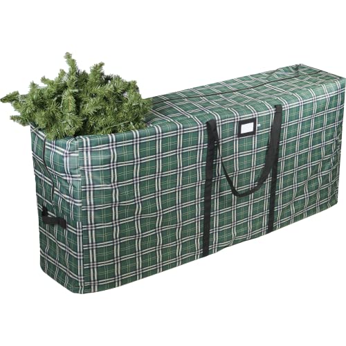 Zober Christmas Tree Storage Bag - Plaid Christmas Tree Storage Box For Disassembled Trees Up To 9 Ft, Carry Handles And Dual Zipper - 65X15X30 Inches, Green #TOP19
