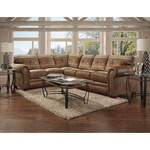 HomeStock Baroque Bonanza Wild Horses Sectional Sofa, Lodge-Inspired Design, Solid Wood Frame, Cozy Comfort with Rustic Accents