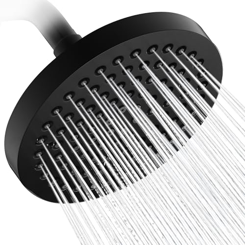 BRIGHT SHOWERS High Pressure Rain Shower Head, 6-Inch Adjustable Bathroom Showerhead with 2 Spray Settings, Easy Installation, Matte Black