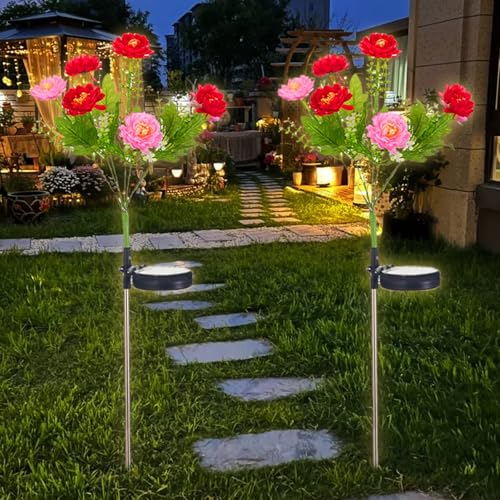 Shinybox Lot de 2 Lampes Solaires Extérieur en Forme de Fleur, Étanche IP65, Lampes Solaires à Fleurs, Éclairage Solaire Décoratif pour Jardin, Balcon,...
