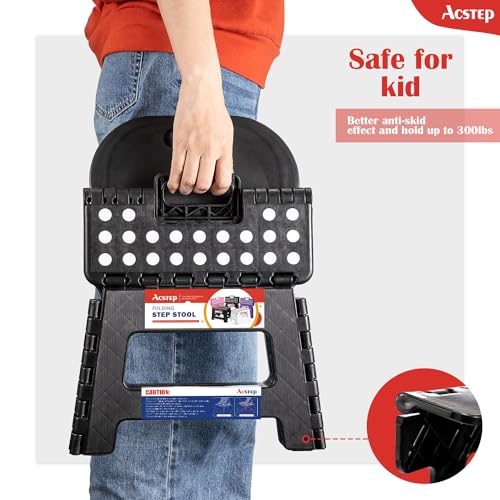 Image of Folding Kids Step Stool with Back Support for Kids,9 inch Plastic Kids Chair for Outdoor or Indoor Kitchen Step Stools and Bathroom Stool for Toddlers Boys Girls