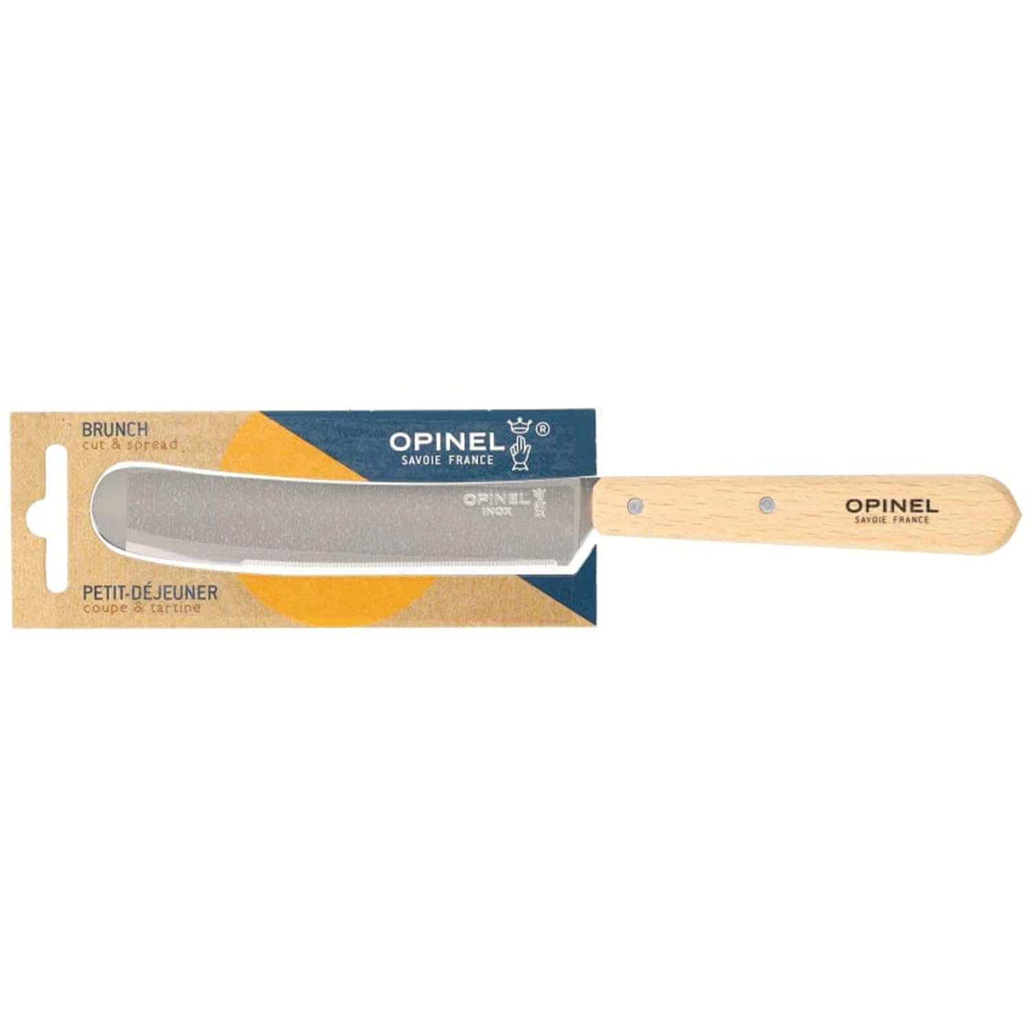 Opinel - Coltello da Colazione - Lama Seghettata di 11,5 cm in Acciaio X50CrMoV15, Manico in Legno di Faggio, Punta Rotonda, Impugnatura Confortevole - Fabbricazione Francese