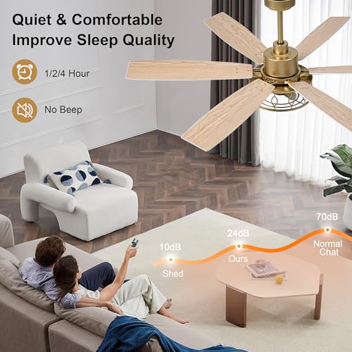 Image of White and Gold Ceiling Fan with Lights 60 inch Fandelier Ceiling Fan | Gold Caged Chandelier, Modern Fandeliers with Lights and Remote for Living Room Bedroom Covered Outdoor, Reversible 6 Speeds