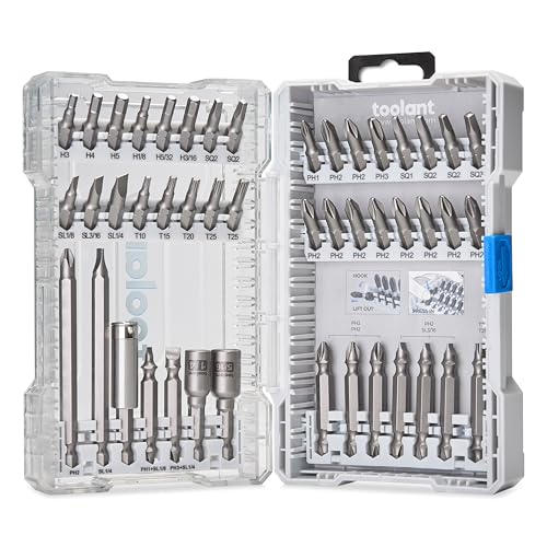 toolant Magnetic Screwdriver Bit Set, Impact Driver Bit Set, 1/4'' Hex S2 Steel Impact Driver Bit Set with Storage Box, 46-Piece