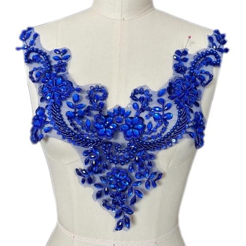 Succi Shan Lace Flower Beads Pearl Patches,Sew on Rhinestones Appliques for Dress Clothing Neckline (Blue) by succi shan - Used condition - US$19.22