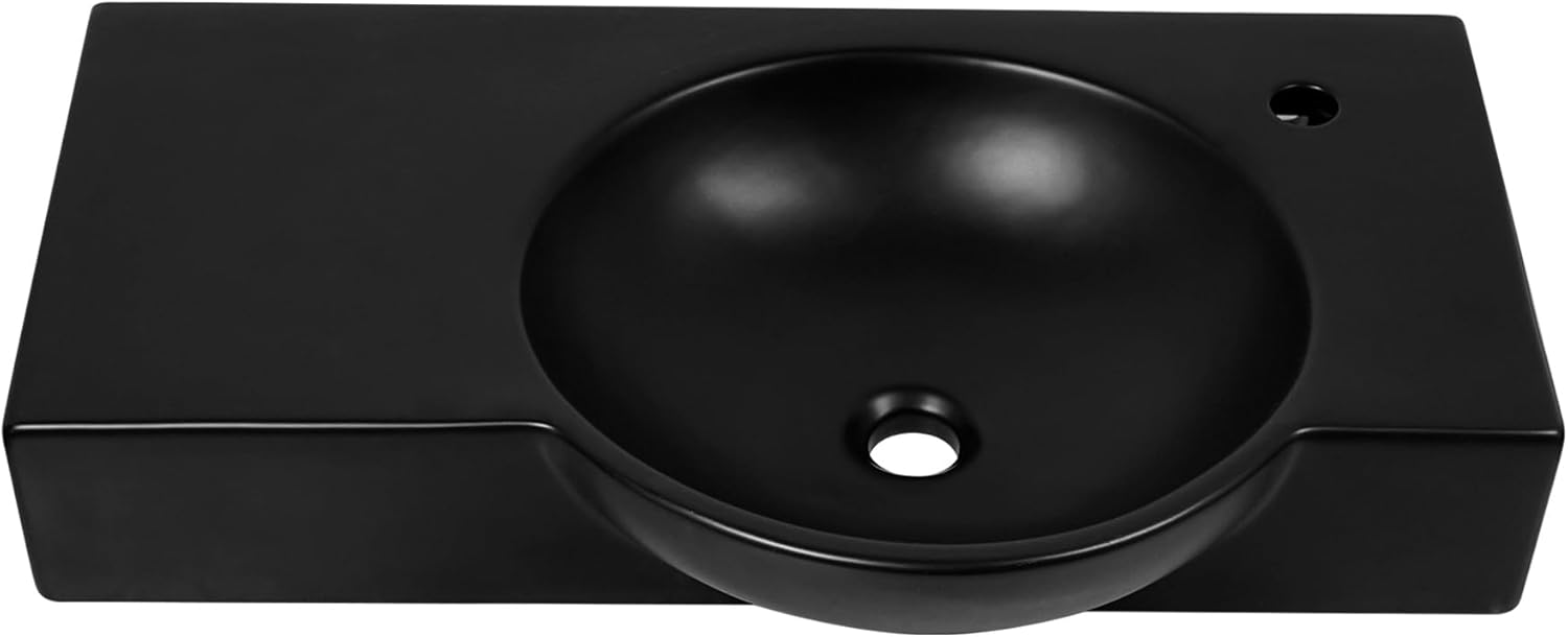 DeerValley 30x18 Inch Wall-Mounted Bathroom Sink, Black Ceramic Floating Vessel Sink with Right-Side Faucet Hole and Overflow, Model DV-1WS0125RB