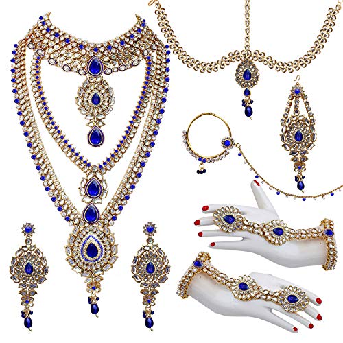 Image of Lucky Jewellery Designer Gold Plated Dulhan Bridal Jewelry Set 8 Pcs. for Girls & Women (3600-WZK-PARENT)