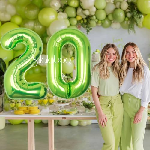 Image of 40 Inch Green Number 20 Balloon Lime Big Large Helium Number 0-9 | Giant Digital 20th Foil Mylar Party Balloon for Birthday Party Anniversary Graduation Decorations