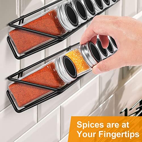 BAORELST Spice racks Organizer 4 Tier Wall Mounted Condiment Holder With Adhesive Sticker and Screws for Kitchen Condiments & Inside Cupboard Spice Organizer Tidy (Black)