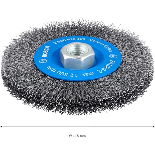 Bosch 1x PRO Steel Longlife Scheibenbürste, gewellter Draht für kleine Winkelschleifer und M14-Gewinde (für Stahl, Ø 115 mm, Professional Zubehör Kleiner Winkelschleifer)