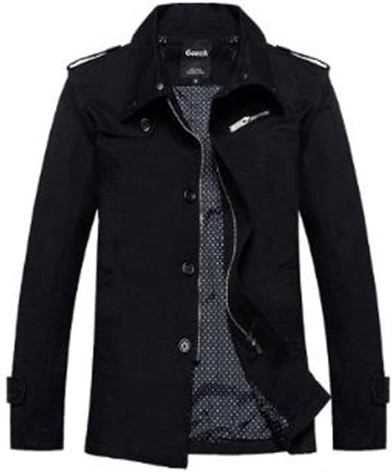 Amazon ２０１４春 メンズ スプリングコート カジュアル ショート丈 トレンチコート 春 ジャケット アウター 紳士 大人 チェック柄裏地 黒 白 ベージュ ブラック ホワイト コットン M ブラック コート ジャケット 通販