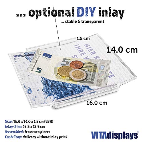 VITAdisplays® Zahlteller/Cash Tray BASIC, transparent, individualisierbar durch Papiereinleger (PX-020)