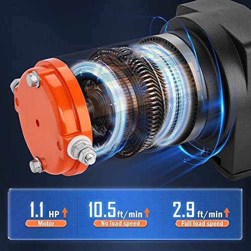 Image of 12V 2000-lb. ATV /UTV Electric Winch, Off-Road Synthetic Rope Winch for Trailer Boat RV Towing Winches, ATV /UTV Winch with Big Yellow Wired Remote and Winch Mounting Plate.