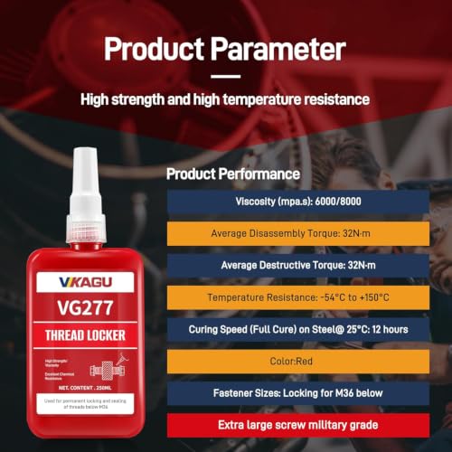 Image of 277 Threadlocker Red High Strength Permanent (2-Pack), High Viscosity Anaerobic Thread Locker Adhesive for Automotive, Machinery & Worn Metal Fasteners, 50ml /1.69oz Each(3.38oz)