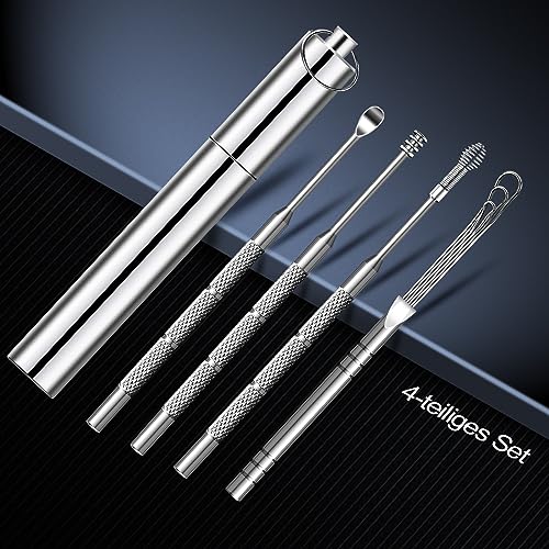 Ohrenschmalz Entfernungs Set,Ohrenschmalz Entferner Edelstahl,Tragbar Ohr Reinigung Set Ohrreiniger,Ohrreinigungswerkzeuge mit Aufbewahrungskiste (Silber)